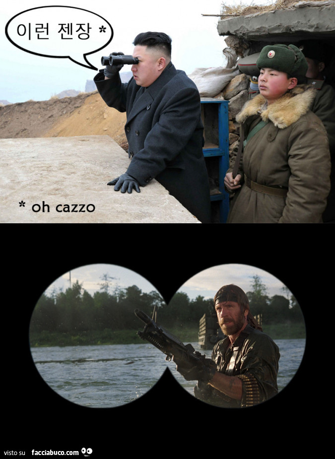 Kim Jong-un vede Chuck Norris dal binocolo