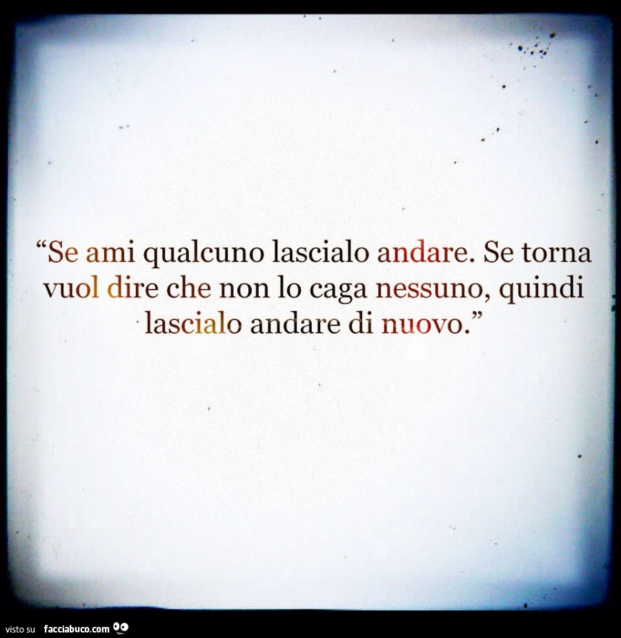 Se ami qualcuno lascialo andare. Se torna vuol dire che non lo caga nessuno, quindi lascialo andare di nuovo