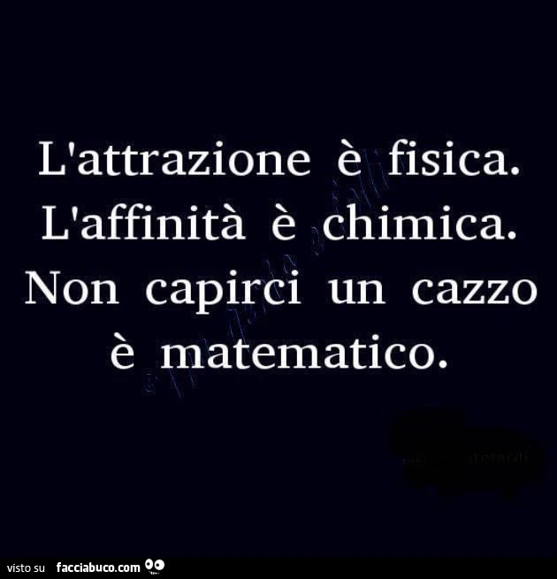 L'attrazione è fisica. L'affinità è chimica. Non capirci un cazzo è matematico