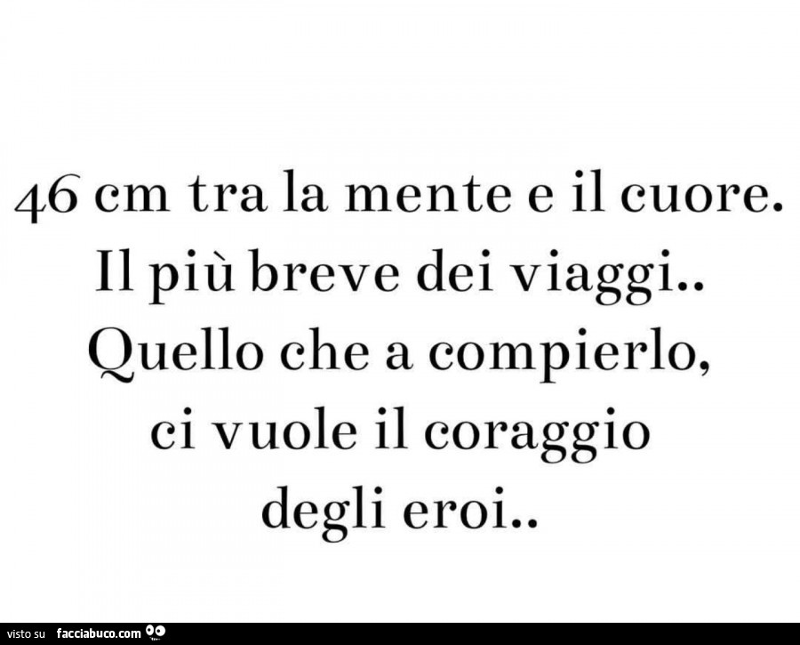 46 cm tra la mente e il cuore. Il più breve dei viaggi. Quello che a compierlo, ci vuole il coraggio degli eroi