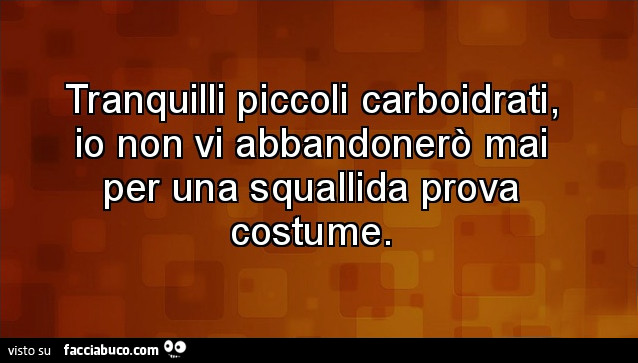 Tranquilli piccoli carboidrati, io non vi abbandonerò mai per una squallida prova costume