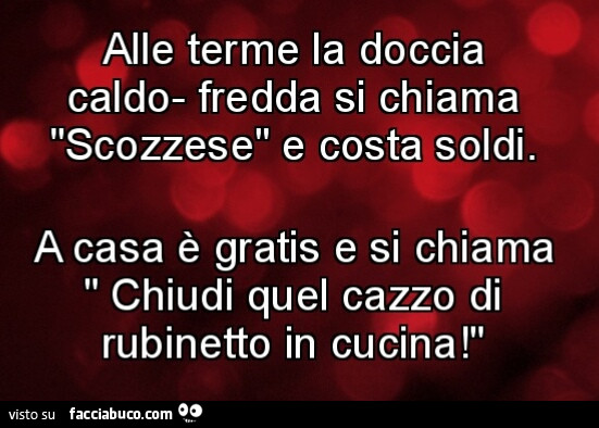 Alle terme la doccia caldo fredda si chiama scozzese e costa soldi. A casa è gratis e si chiama chiudi quel cazzo di rubinetto in cucina