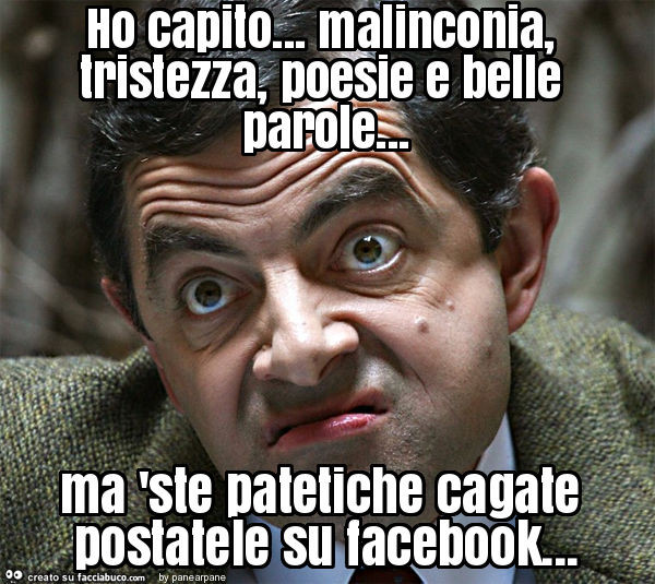 Ho capito… malinconia, tristezza, poesie e belle parole… ma 'ste patetiche cagate postatele su facebook