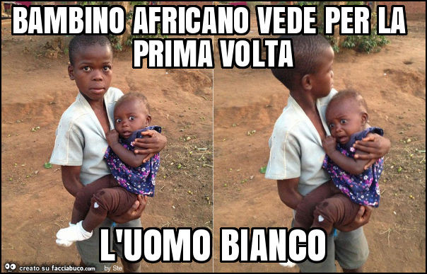 Bambino africano vede per la prima volta l'uomo bianco