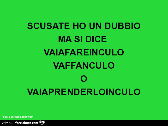 Scusate ho un dubbio ma si dice vaiafareinculo vaffanculo o vaiaprenderloinculo