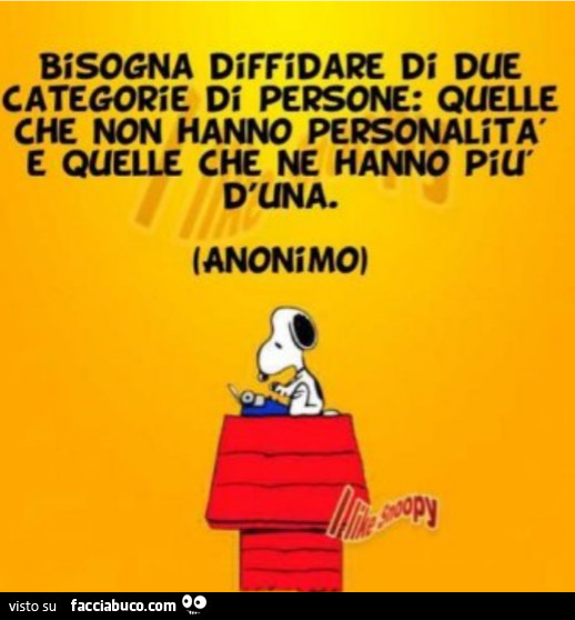 Bisogna diffidare di due categorie di persone: quelle che non hanno personalità e quelle che ne hanno più d'una