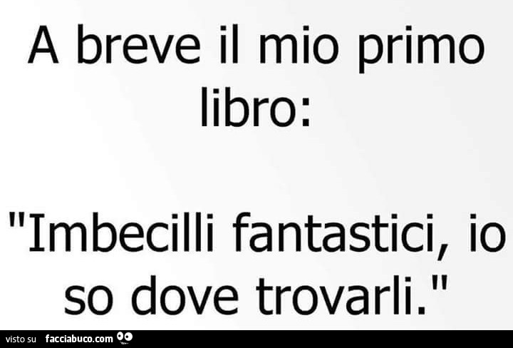 A breve il mio primo libro: imbecilli fantastici, io so dove trovarli