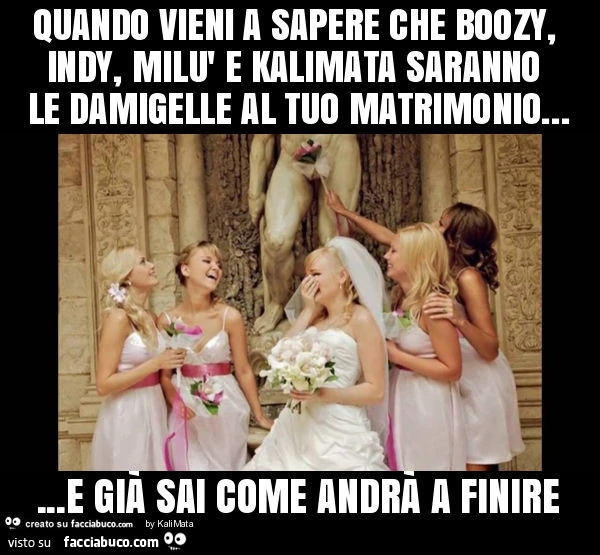 Quando vieni a sapere che boozy, indy, milù e kalimata saranno le damigelle al tuo matrimonio… e già sai come andrà a finire
