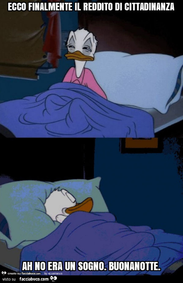 Ecco finalmente il reddito di cittadinanza ah no era un sogno. Buonanotte