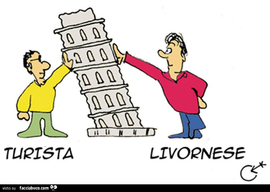 Turista VS Livornese con la Torre di Pisa