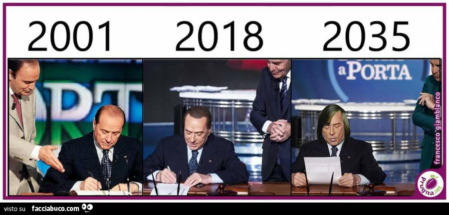 2001, 2018, 2035 la ricrescita dei capelli di Berlusconi a Porta a Porta
