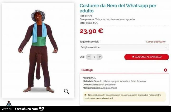 Costume da nero del whatsapp per adulto
