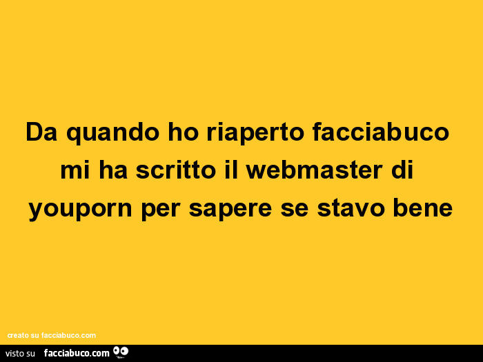 Da quando ho riaperto facciabuco mi ha scritto il webmaster di youporn per sapere se stavo bene