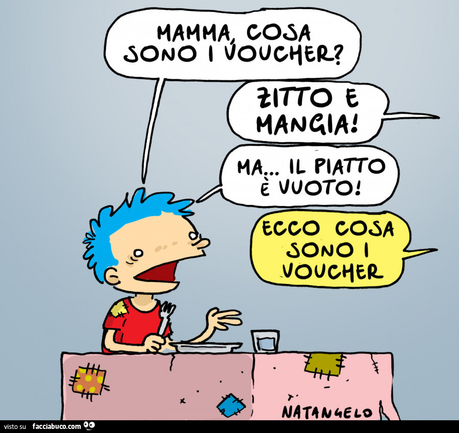 Mamma, cosa sono i voucher? Zitto e mangia. Ma il piatto è vuoto. Ecco cosa sono i voucher