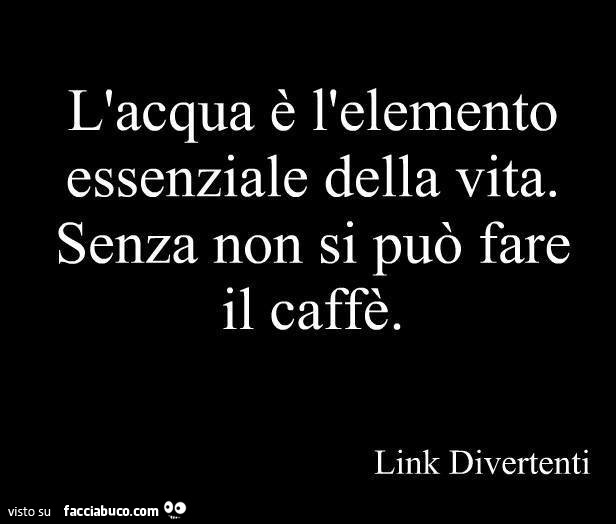 L'acqua è l'elemento essenziale della vita. Senza non si può fare il caffè