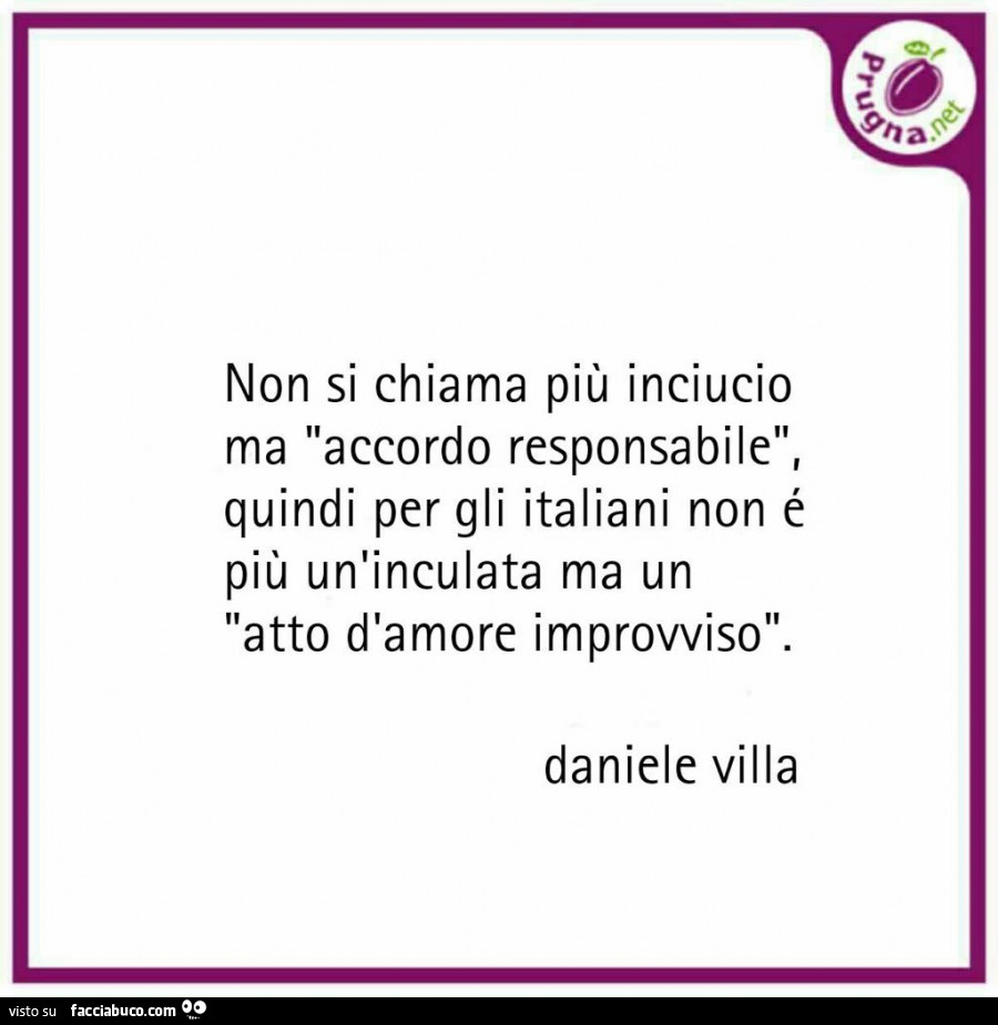 Non si chiama più inciucio ma accordo responsabile, quindi per gli italiani non é più un'inculata ma un atto d'amore improvviso