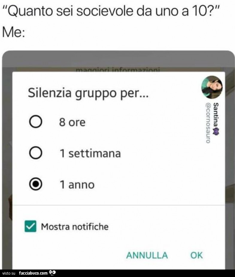 Quanto sei socievole da uno a 10? Silenzia gruppo per… 1 anno