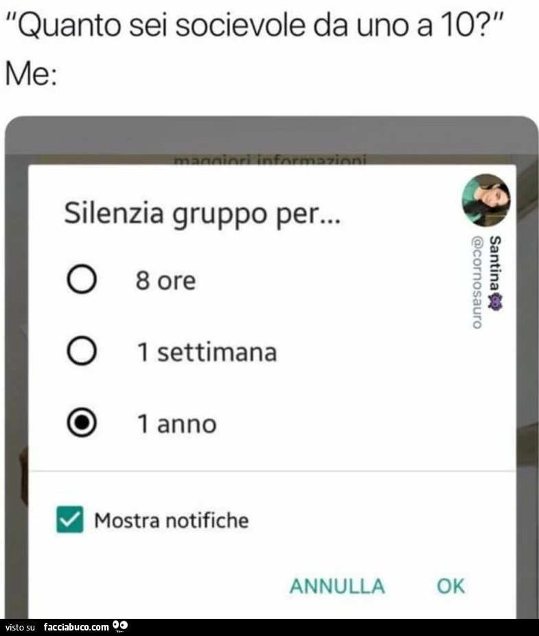 Quanto sei socievole da uno a 10? Silenzia gruppo per&hellip; 1 anno