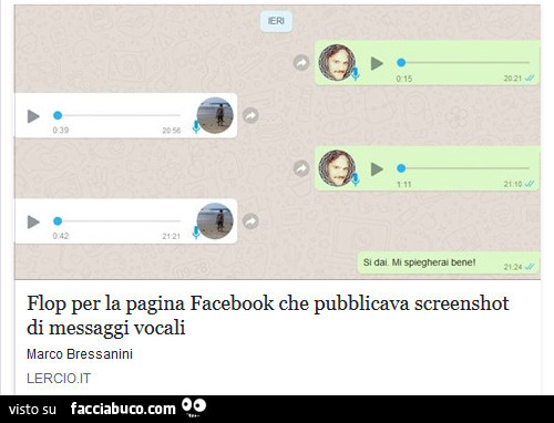 Flop per la pagina facebook che pubblicava screenshot di messaggi vocali
