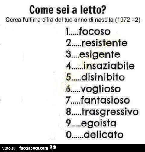 Come sei a letto?