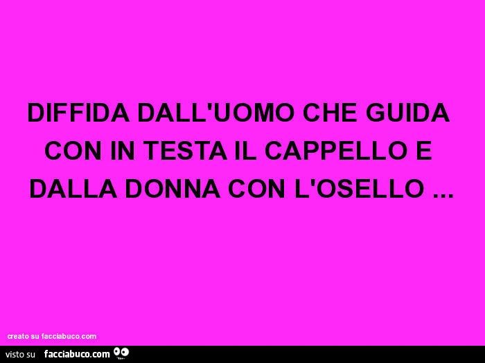 Diffida dall'uomo che guida con in testa il cappello e dalla donna con l'osello