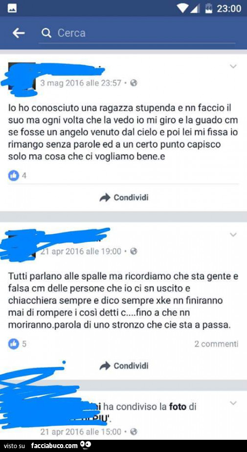 Io ho conosciuto una ragazza stupenda e nn faccio il suo ma ogni volta che la vedo io mi giro e la guado cm se fosse un angelo venuto dal cielo e poi lei mi fissa io rimango senza parole ed a un certo punto capisco