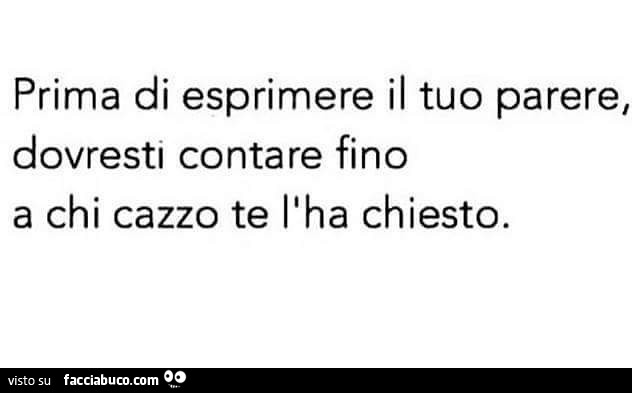 Prima di esprimere il tuo parere, dovresti contare fino a chi cazzo te l'ha chiesto