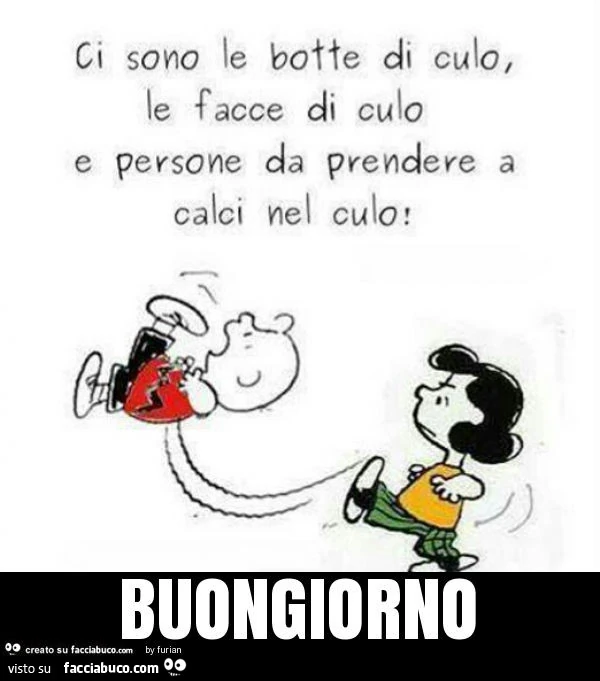 Ci sono le botte di culo, le facce di culo e persone da prendere a calci nel culo! Buongiorno
