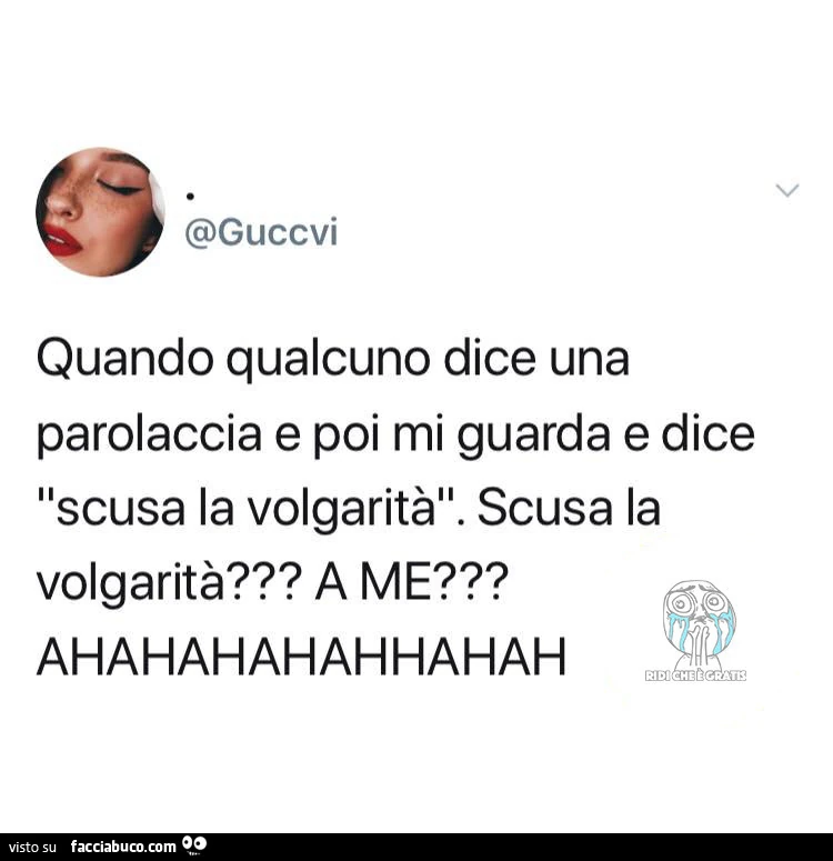 Quando qualcuno dice una parolaccia e poi mi guarda e dice scusa la volgarità. Scusa la volgarità? A me?