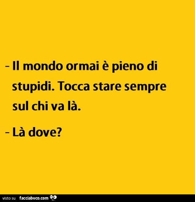 Il mondo ormai è pieno di stupidi. Tocca stare sempre sul chi va là. Là dove?