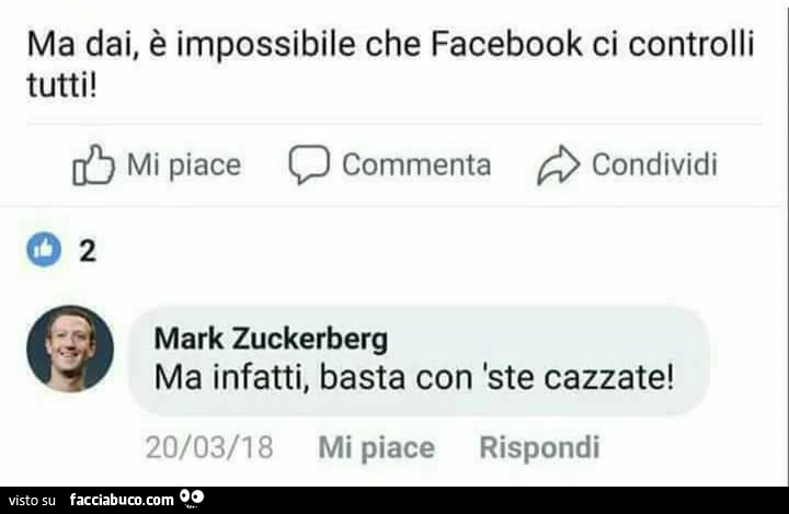 Ma dai, è impossibile che facebook ci controlli tutti! Mark Zuckerberg: ma infatti, basta con 'ste cazzate