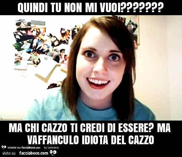 Quindi tu non mi vuoi? Ma chi cazzo ti credi di essere? Ma vaffanculo idiota del cazzo