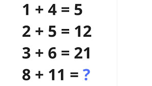 Gioco matematico. 1 più 4 uguale 12. 2 più 5 uguale 12
