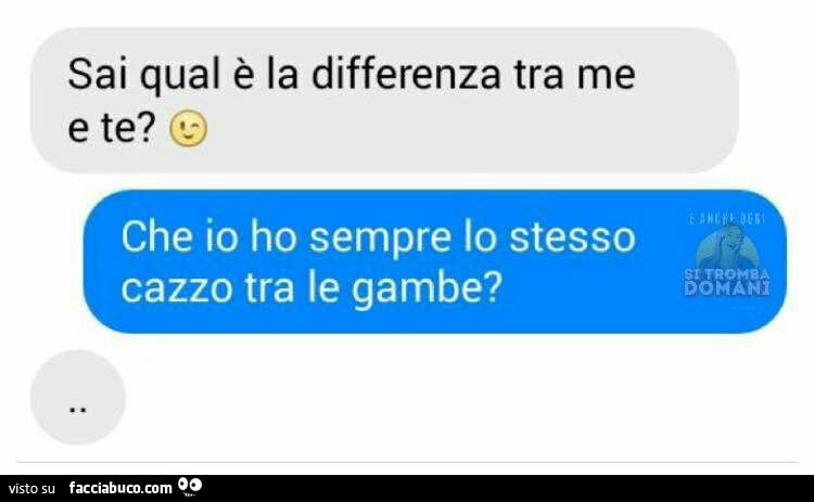 Sai qual è la differenza tra me e te? Che io ho sempre lo stesso cazzo tra le gambe?
