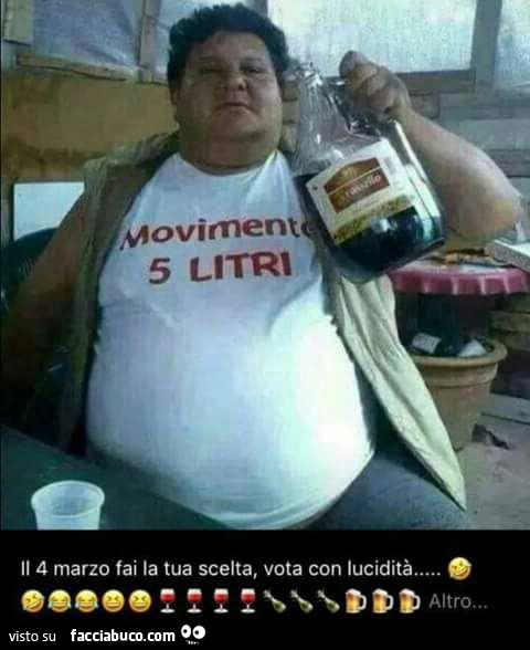 Movimento 5 litri. Il 4 marzo fai la tua scelta, vota con lucidità