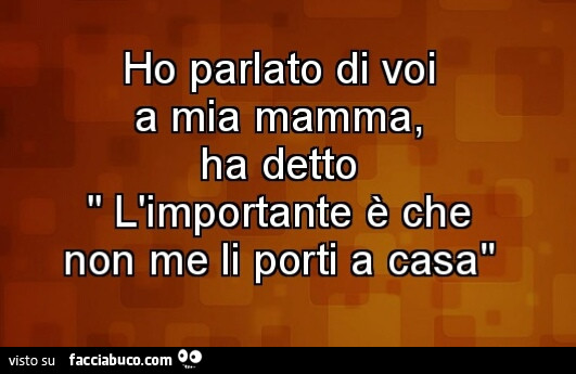 Ho parlato di voi a mia mamma, ha detto l'importante è che non me li porti a casa