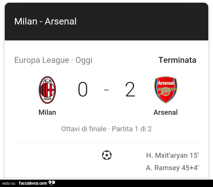 Milan 0 Arsenal 2