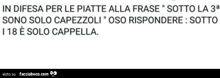In difesa per le piatte alla frase sotto la 3a sono solo capezzoli oso rispondere: sotto i 18 è solo cappella