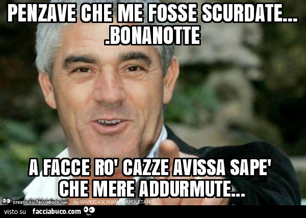 Penzave che me fosse scurdate&hellip; bonanotte a facce rò cazze avissa sapè che mere addurmute