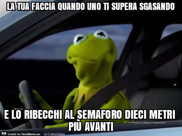 La tua faccia quando uno ti supera sgasando e lo ribecchi al semaforo dieci metri più avanti