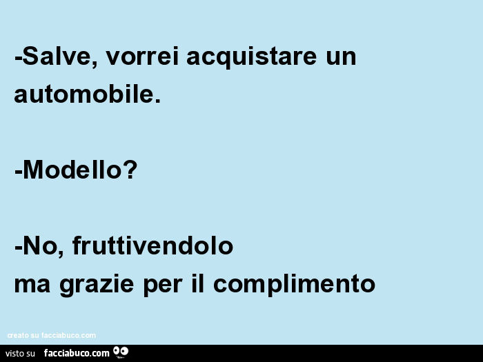 Salve, vorrei acquistare un automobile. Modello? No, fruttivendolo ma grazie per il complimento