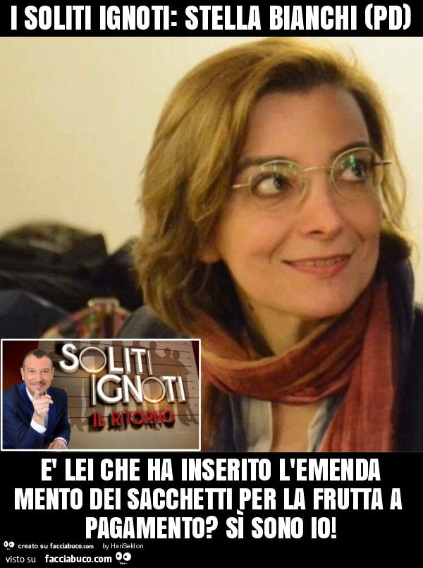 I soliti ignoti: stella bianchi (pd) è lei che ha inserito l'emendamento dei sacchetti per la frutta a pagamento? Sì sono io