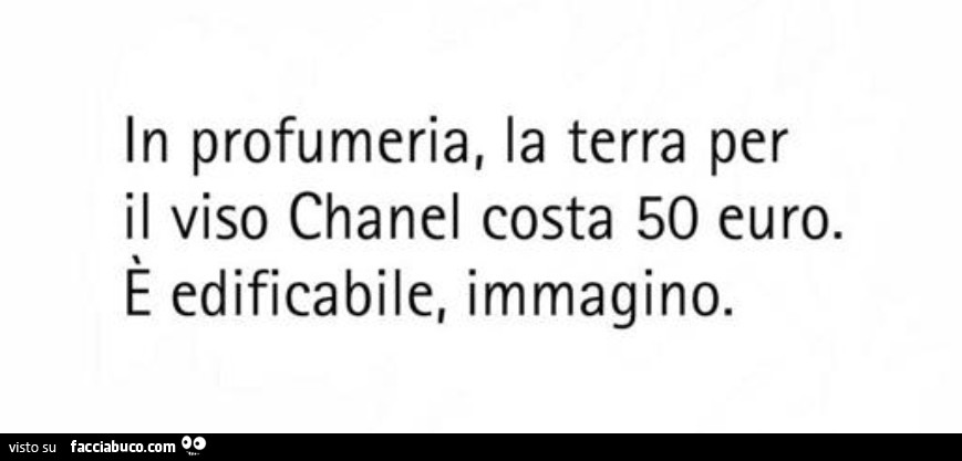 In profumeria, la terra per il viso chanel costa 50 euro. È Edificabile, immagino