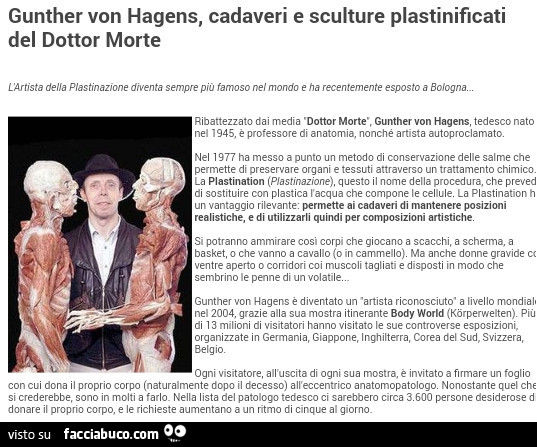 Gunther von Hagens, cadaveri e sculture plastinificati del dottor morte